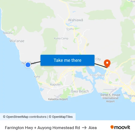Farrington Hwy + Auyong Homestead Rd to Aiea map