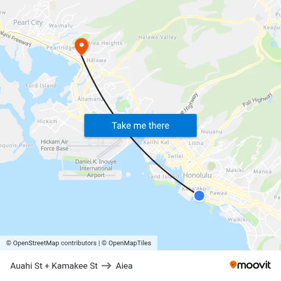 Auahi St + Kamakee St to Aiea map