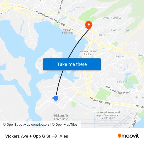 Vickers Ave + Opp G St to Aiea map