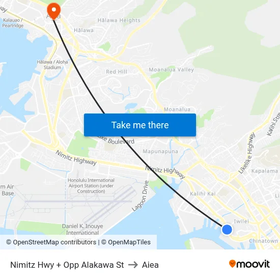 Nimitz Hwy + Opp Alakawa St to Aiea map
