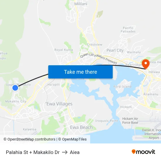 Palahia St + Makakilo Dr to Aiea map