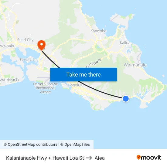 Kalanianaole Hwy + Hawaii Loa St to Aiea map