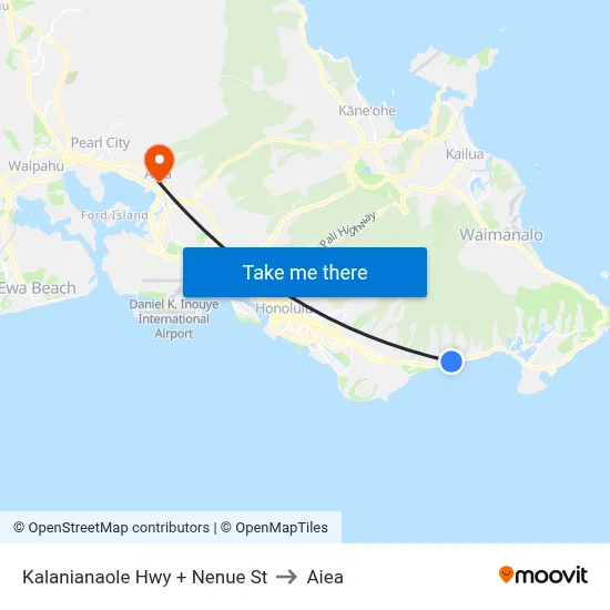 Kalanianaole Hwy + Nenue St to Aiea map