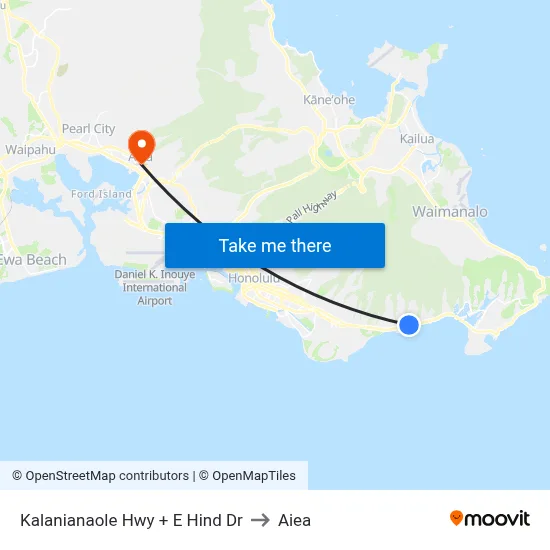 Kalanianaole Hwy + E Hind Dr to Aiea map