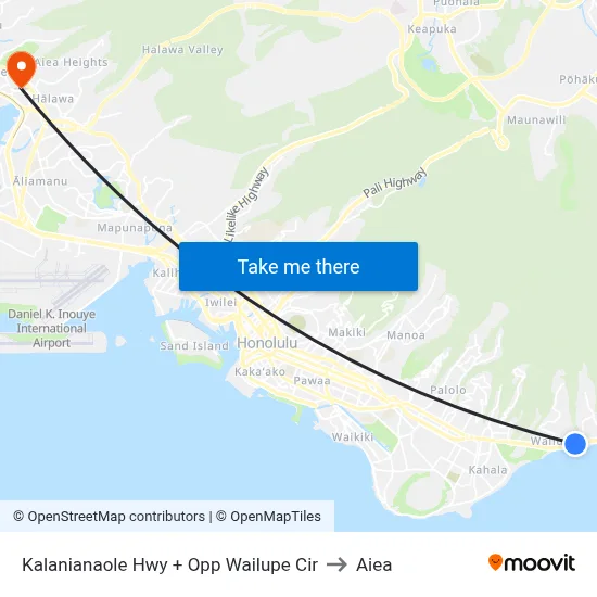 Kalanianaole Hwy + Opp Wailupe Cir to Aiea map