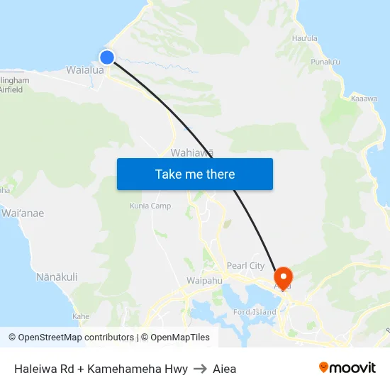 Haleiwa Rd + Kamehameha Hwy to Aiea map