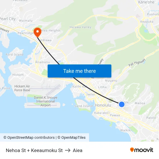 Nehoa St + Keeaumoku St to Aiea map