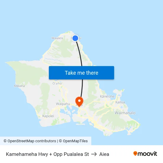 Kamehameha Hwy + Opp Pualalea St to Aiea map
