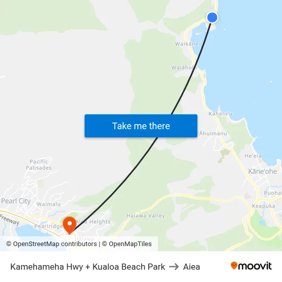 Kamehameha Hwy + Kualoa Beach Park to Aiea map