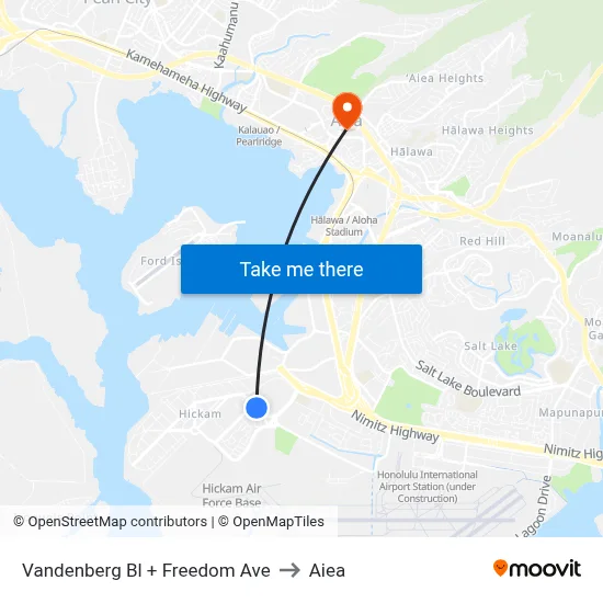 Vandenberg Bl + Freedom Ave to Aiea map