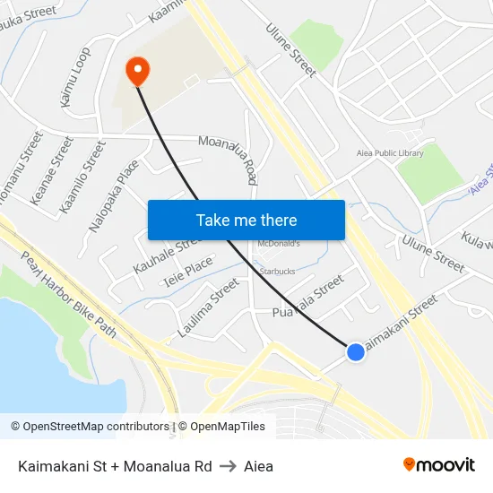 Kaimakani St + Moanalua Rd to Aiea map