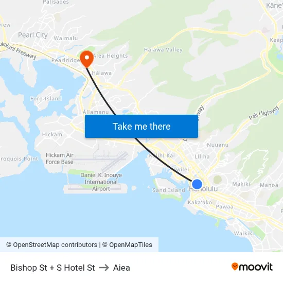 Bishop St + S Hotel St to Aiea map
