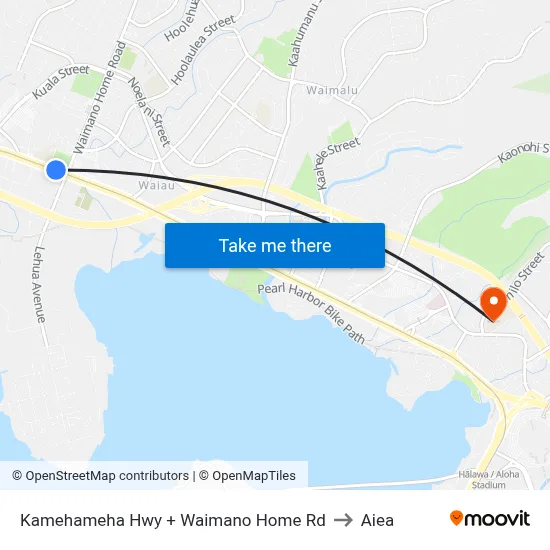 Kamehameha Hwy + Waimano Home Rd to Aiea map