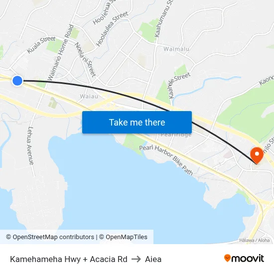 Kamehameha Hwy + Acacia Rd to Aiea map
