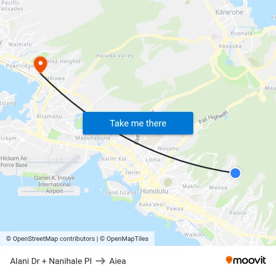 Alani Dr + Nanihale Pl to Aiea map