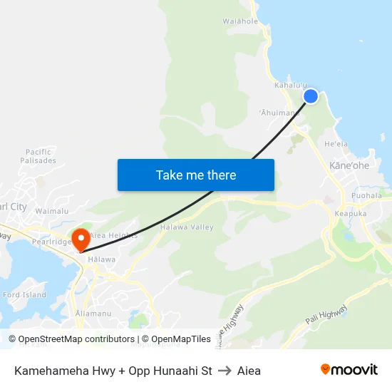 Kamehameha Hwy + Opp Hunaahi St to Aiea map