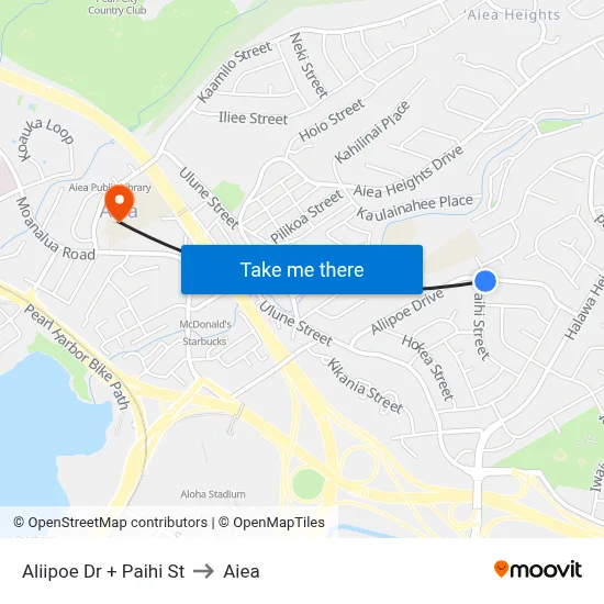 Aliipoe Dr + Paihi St to Aiea map