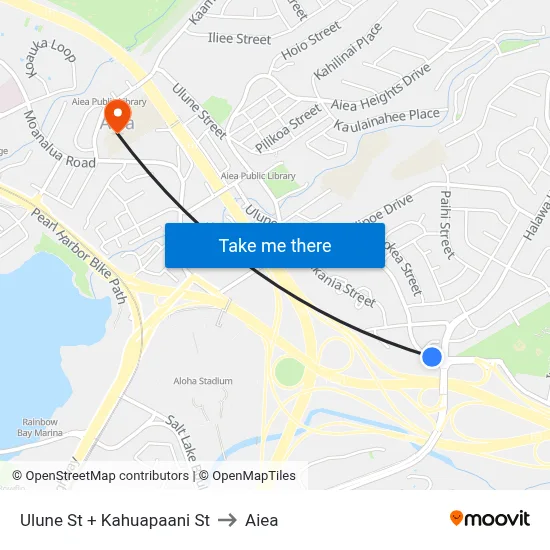 Ulune St + Kahuapaani St to Aiea map