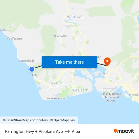 Farrington Hwy + Piliokahi Ave to Aiea map