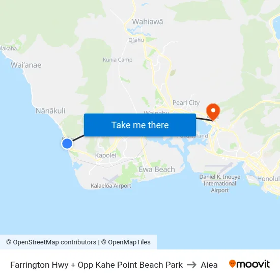 Farrington Hwy + Opp Kahe Point Beach Park to Aiea map