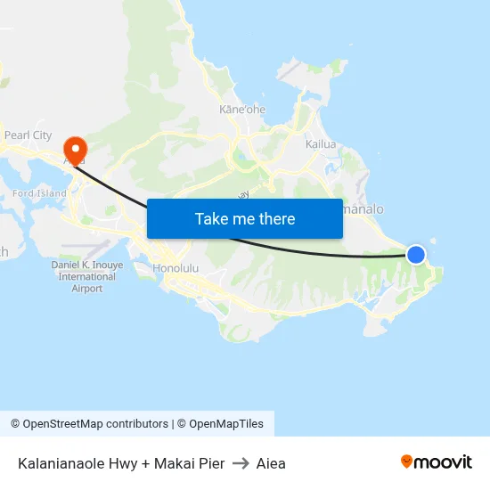 Kalanianaole Hwy + Makai Pier to Aiea map