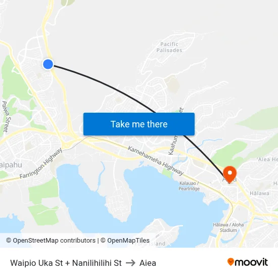 Waipio Uka St + Nanilihilihi St to Aiea map