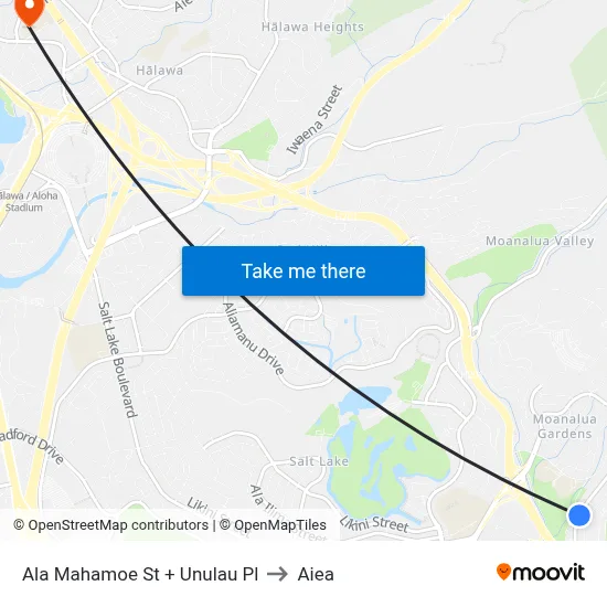 Ala Mahamoe St + Unulau Pl to Aiea map