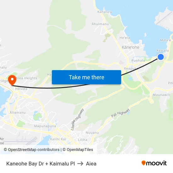 Kaneohe Bay Dr + Kaimalu Pl to Aiea map