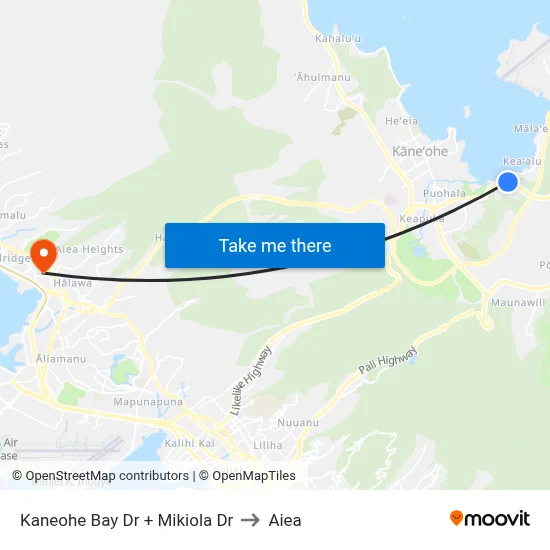 Kaneohe Bay Dr + Mikiola Dr to Aiea map