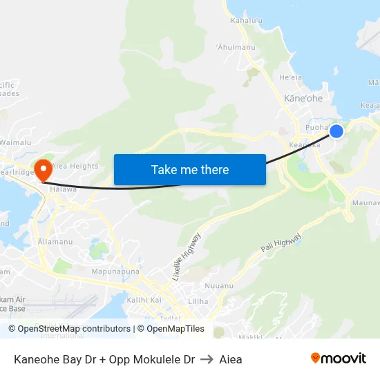 Kaneohe Bay Dr + Opp Mokulele Dr to Aiea map