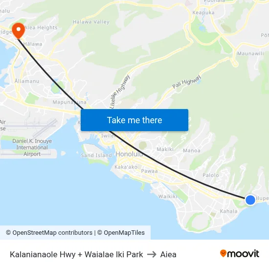 Kalanianaole Hwy + Waialae Iki Park to Aiea map