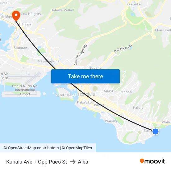 Kahala Ave + Opp Pueo St to Aiea map