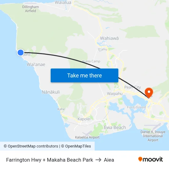Farrington Hwy + Makaha Beach Park to Aiea map