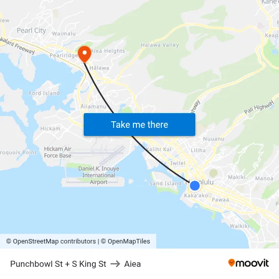 Punchbowl St + S King St to Aiea map