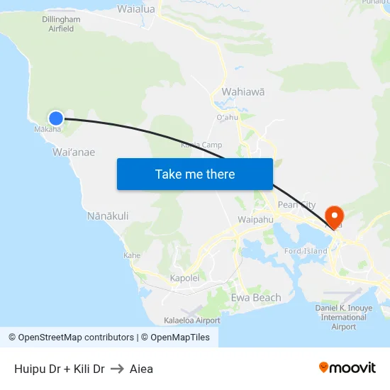 Huipu Dr + Kili Dr to Aiea map