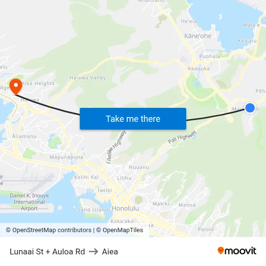 Lunaai St + Auloa Rd to Aiea map