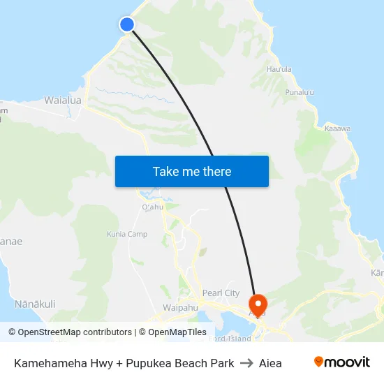Kamehameha Hwy + Pupukea Beach Park to Aiea map