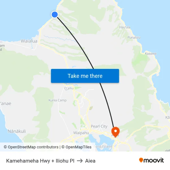 Kamehameha Hwy + Iliohu Pl to Aiea map