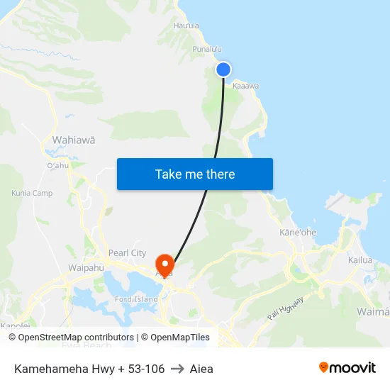 Kamehameha Hwy + 53-106 to Aiea map