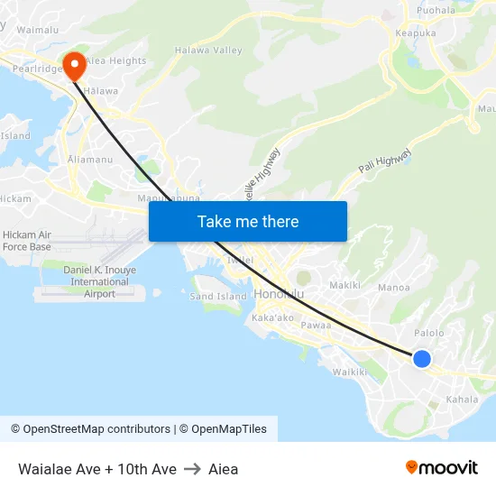 Waialae Ave + 10th Ave to Aiea map