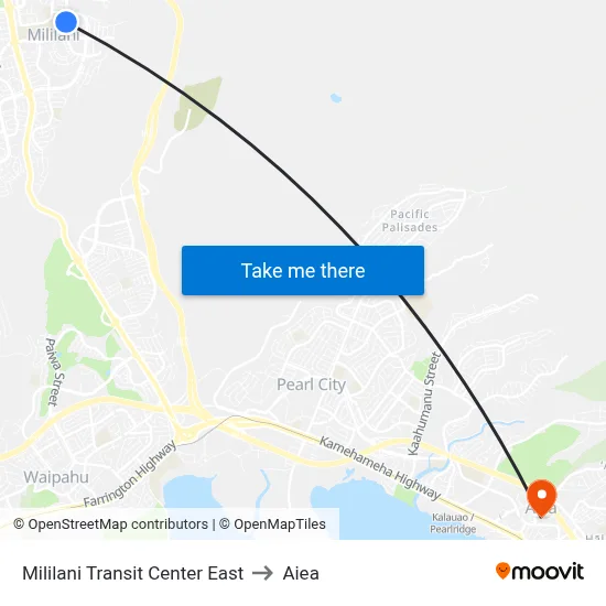 Mililani Transit Center East to Aiea map