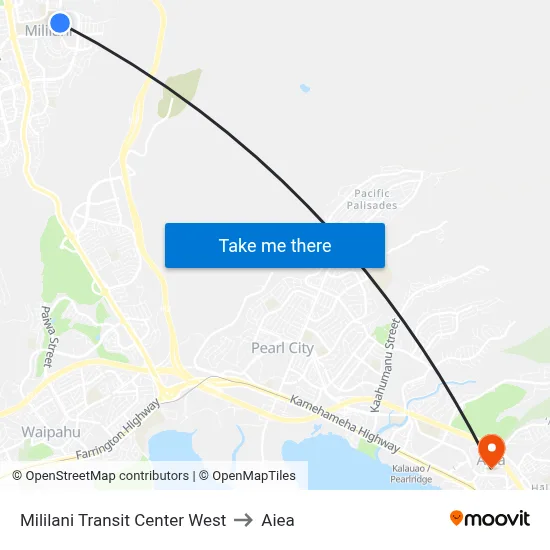 Mililani Transit Center West to Aiea map