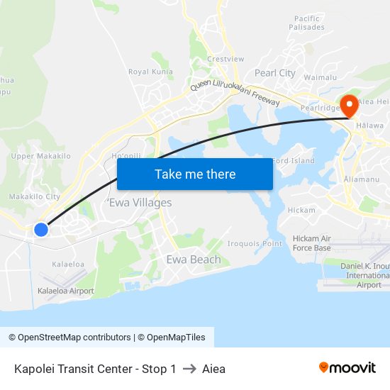 Kapolei Transit Center - Stop 1 to Aiea map