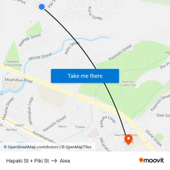 Hapaki St + Piki St to Aiea map