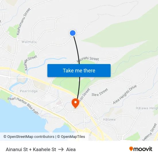 Ainanui St + Kaahele St to Aiea map