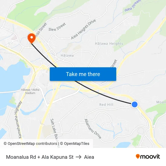 Moanalua Rd + Ala Kapuna St to Aiea map