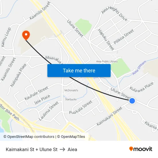 Kaimakani St + Ulune St to Aiea map