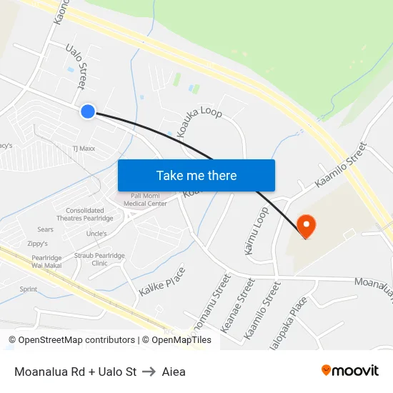 Moanalua Rd + Ualo St to Aiea map