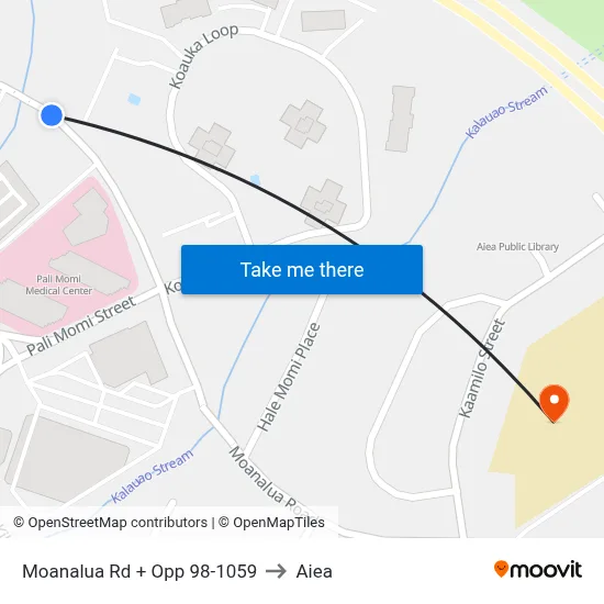 Moanalua Rd + Opp 98-1059 to Aiea map