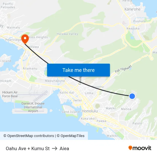 Oahu Ave + Kumu St to Aiea map